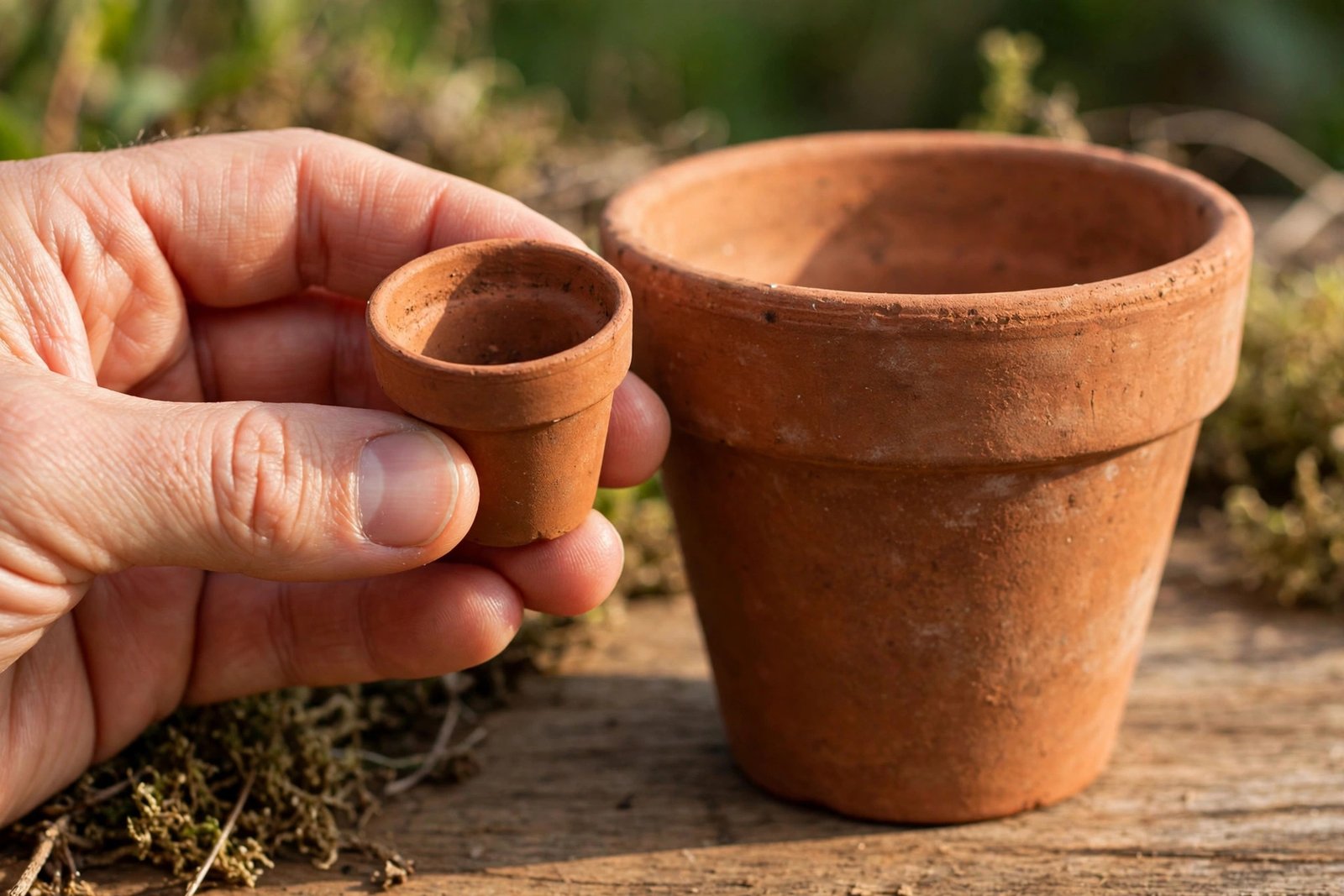 Comparison of a small 4-inch pot next to a large 12-inch terracotta pot