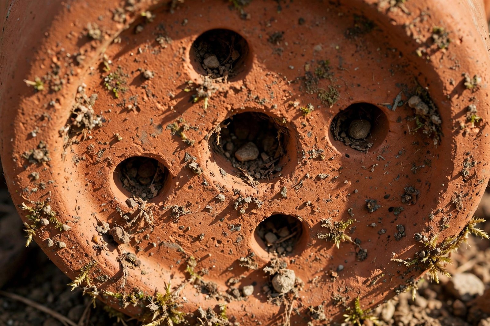 Cross-section diagram showing water draining through potting mix and out of pot holes