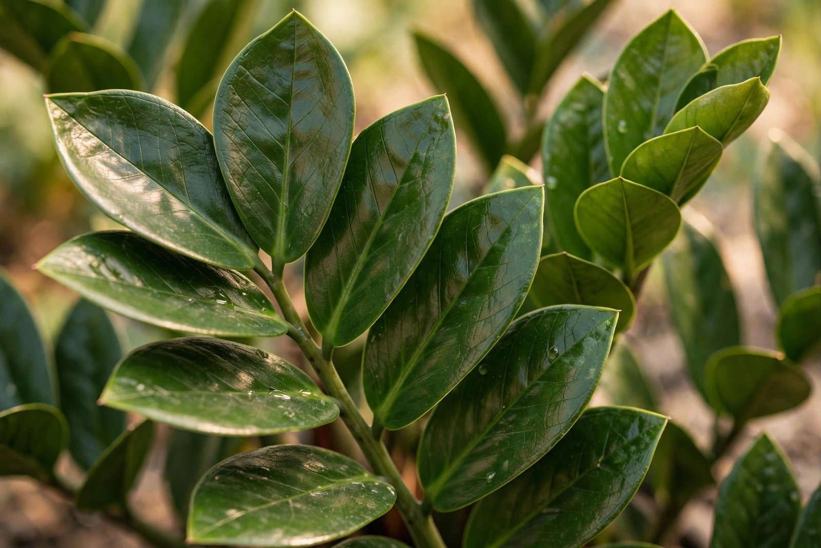ZZ plant with glossy leaves thriving in a low-light corner beside a north-facing window