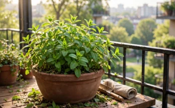 How to grow mint in pots — lush mint plant in a large terracotta pot