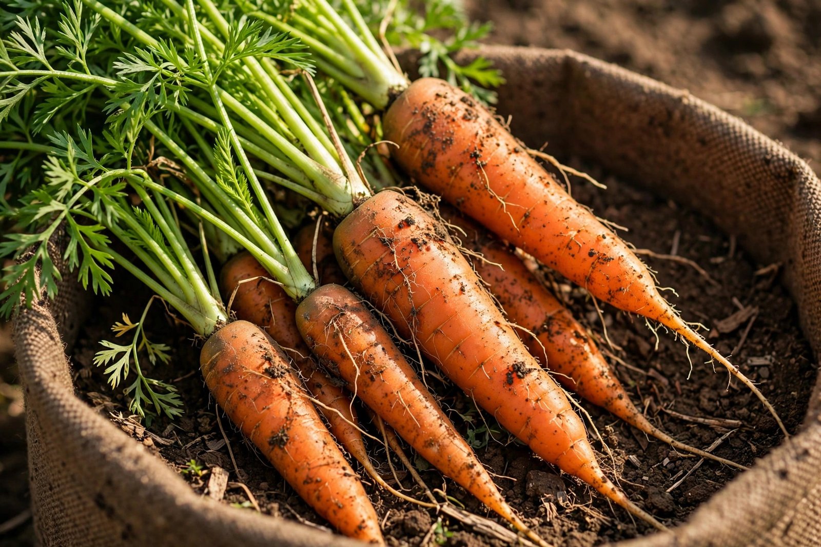 Round Paris Market carrots freshly pulled from a deep container of compost